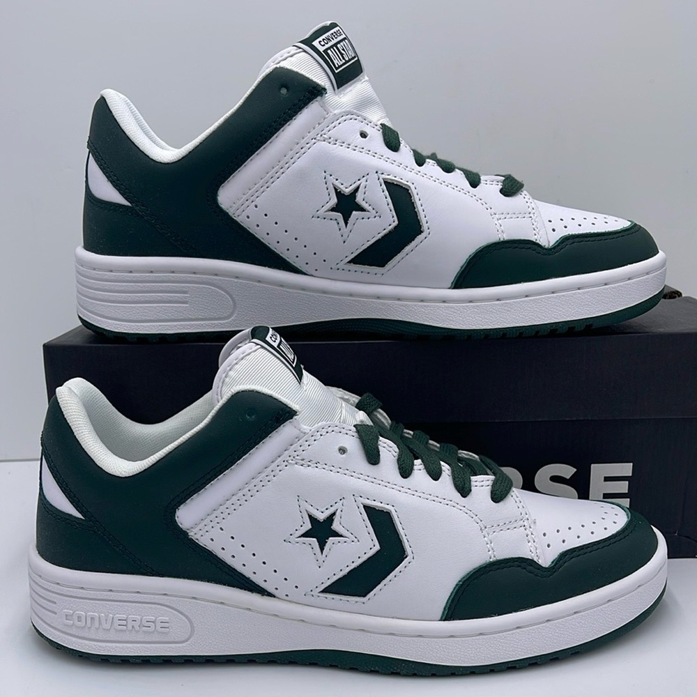 Converse Men’s A12519C WEAPON OX
WHITE/DEEP EMERALD/WHITE Leather sneakers